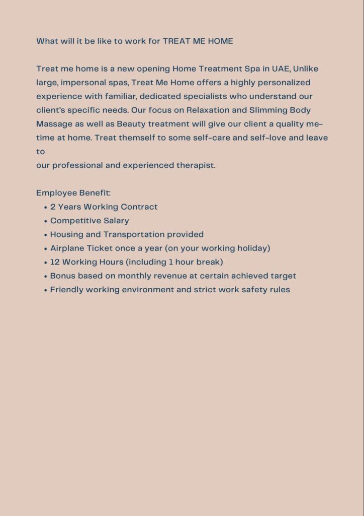 Spa job in Dubai-Opening Soon 2026